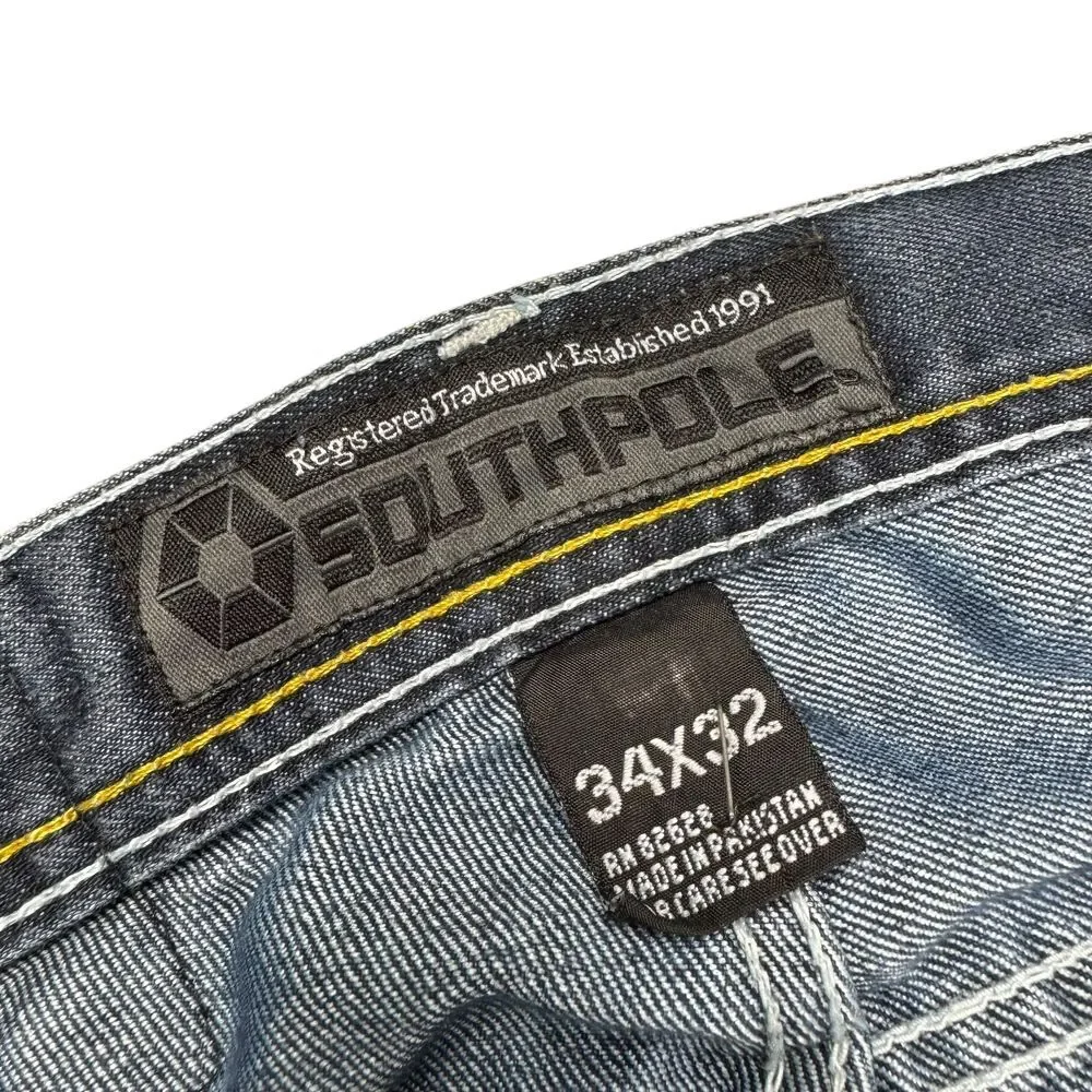 Vintage Southpole‎ Jeans Mens 34x32 Y2K Pleated Skater Baggy Stretch Denim READ*